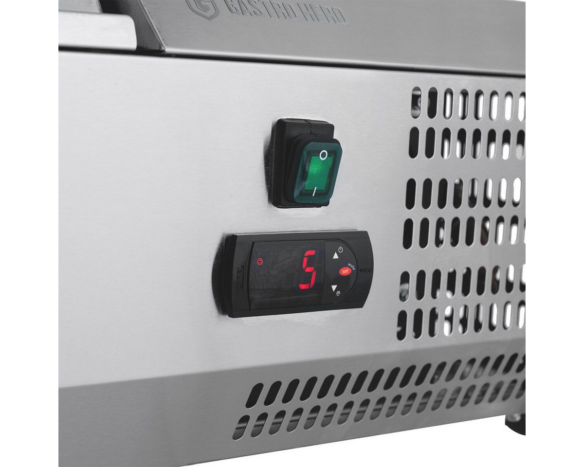 GastroHero Dönergrill Gastronomie Kühlaufsatz 200 cm Edelstahl mit Deckel – 10 x GN 1/4, 145 W, geteilter Deckel, 5 Zwischenstege, höhenverstellbar, energiesparend Bild 4