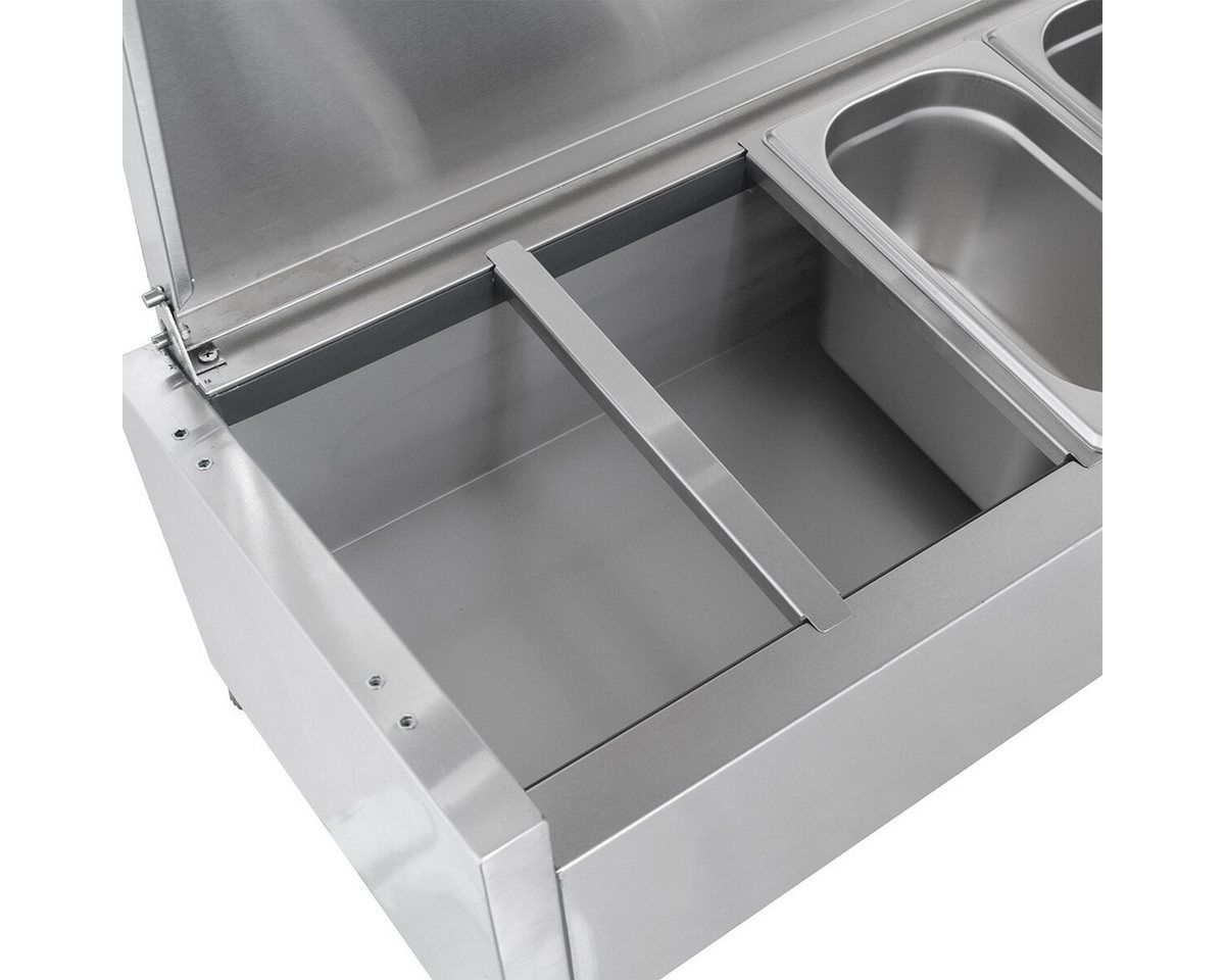 GastroHero Dönergrill Gastronomie Kühlaufsatz 200 cm Edelstahl mit Deckel – 10 x GN 1/4, 145 W, geteilter Deckel, 5 Zwischenstege, höhenverstellbar, energiesparend Bild 5
