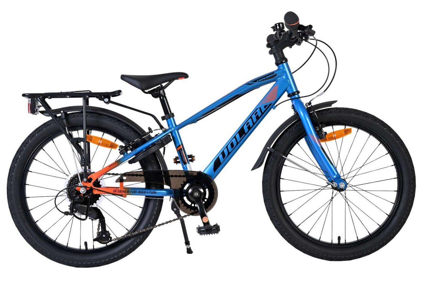 Volare Kinderfahrrad Explorer Jungen 24 Zoll Blau/Orange mit Rücktrittbremse und Schloss, Sportliches Kinderfahrrad, Sicherheitsausstattung, Gepäckträger
