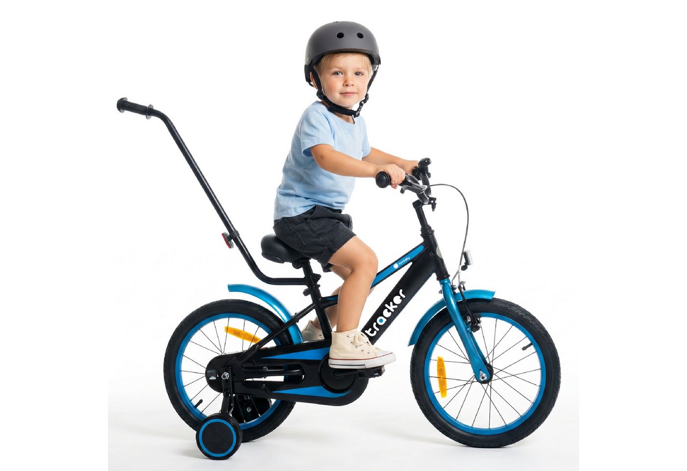 Sun Baby Kinderfahrrad SUN BABY Tracker Bike 16 Zoll Jungenfahrrad mit Schubstange - Blau