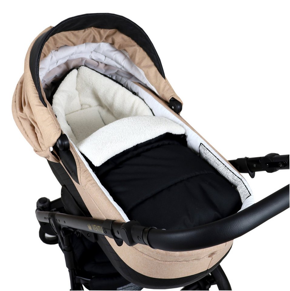 BabyLux Fußsack Bouclé Winter Fußsack 90cm Kinderwagen Buggy, Babyschale Schlafsack, BF5 Schwarz + Boucle Ecru Bild 2