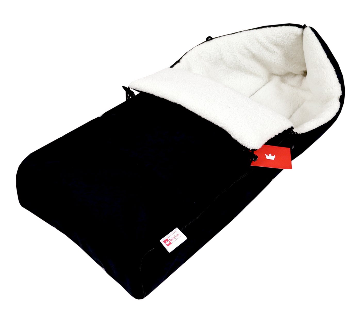 BabyLux Fußsack Bouclé Winter Fußsack 90cm Kinderwagen Buggy, Babyschale Schlafsack, BF5 Schwarz + Boucle Ecru Bild 4