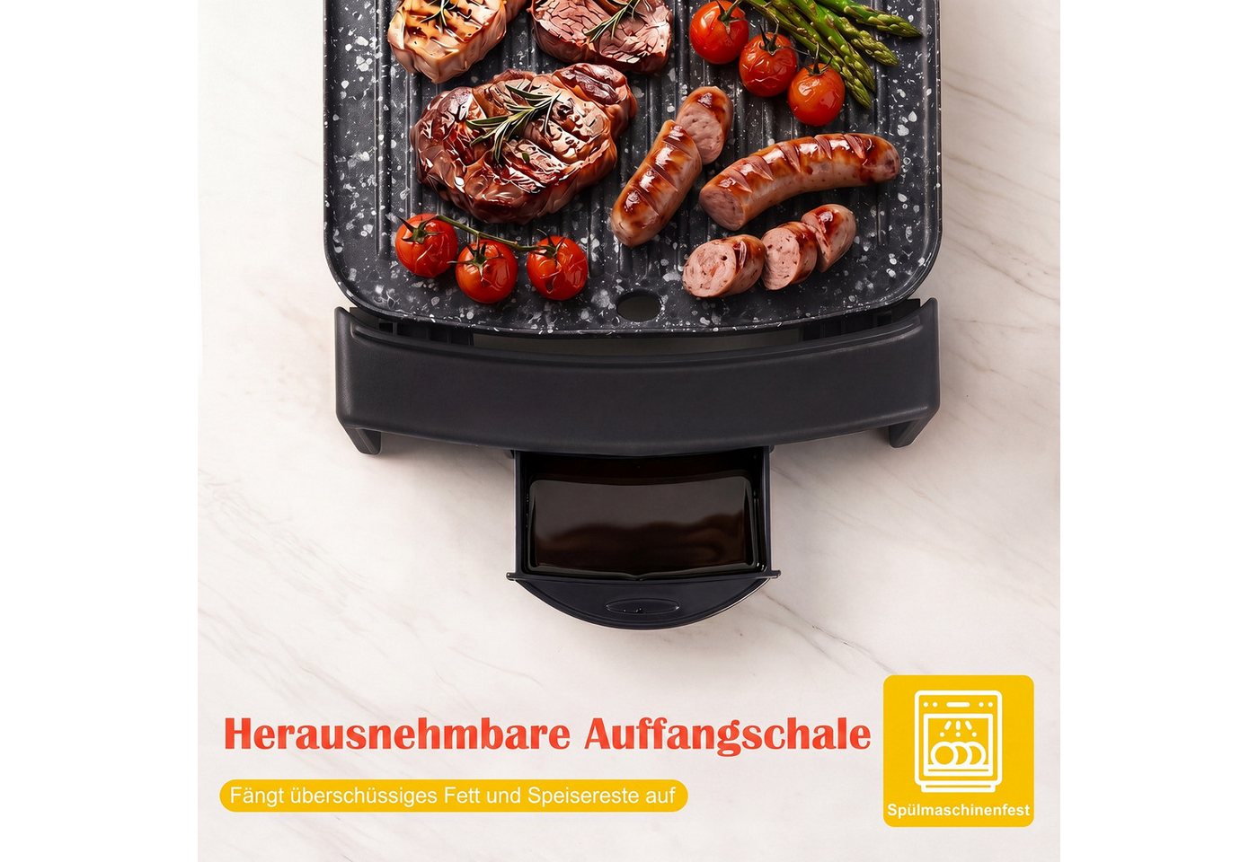 COSTWAY Elektrogrill, 2150 W, Tischgrill mit Doppelzone & Thermostat, 54x25cm