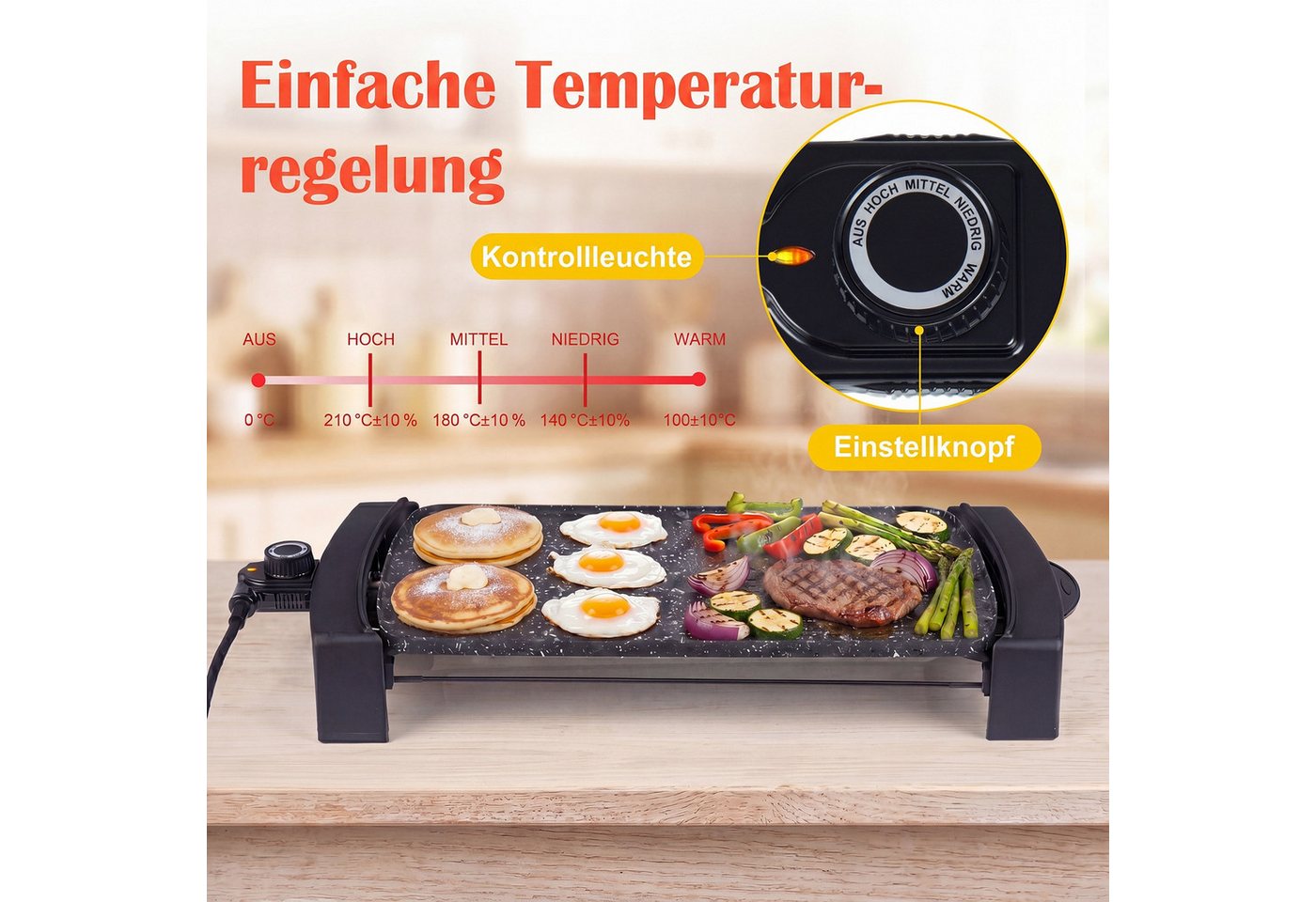 COSTWAY Elektrogrill, 2150 W, Tischgrill mit Doppelzone & Thermostat, 54x25cm Bild 2
