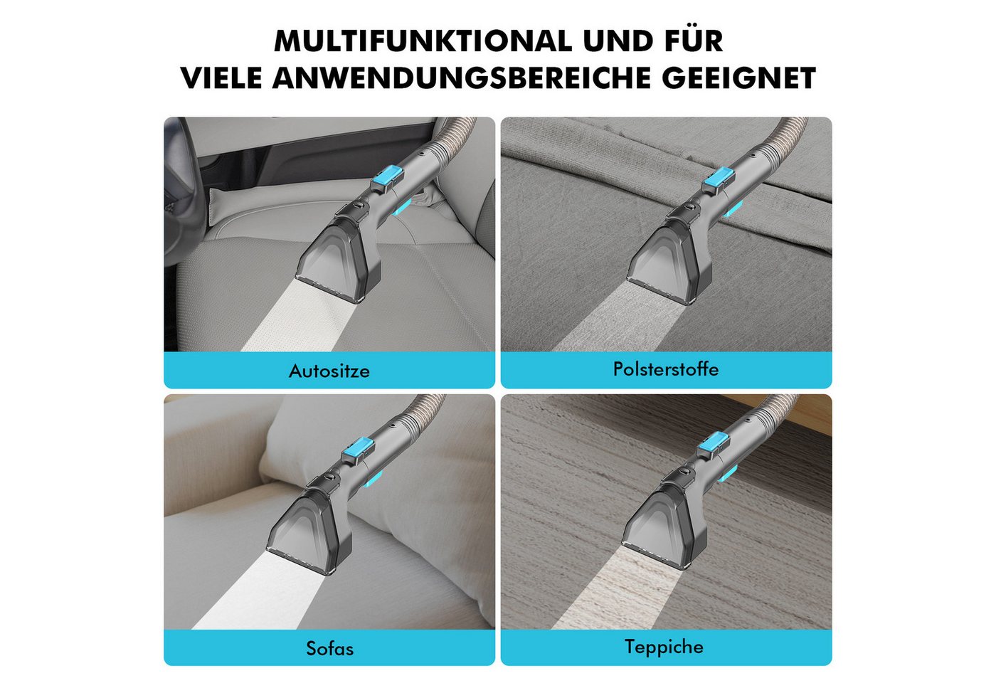 Vortisys Teppichreinigungsgerät 530W/18kPa Waschsauger für sofa und teppich, Blau, 530 W, mit Selbstreinigung, Upgrade Nasssauger Waschsauger mit langem Schlauch, großen Wassertanks und leichtem Design für Teppiche, Sofas und Autos Bild 3