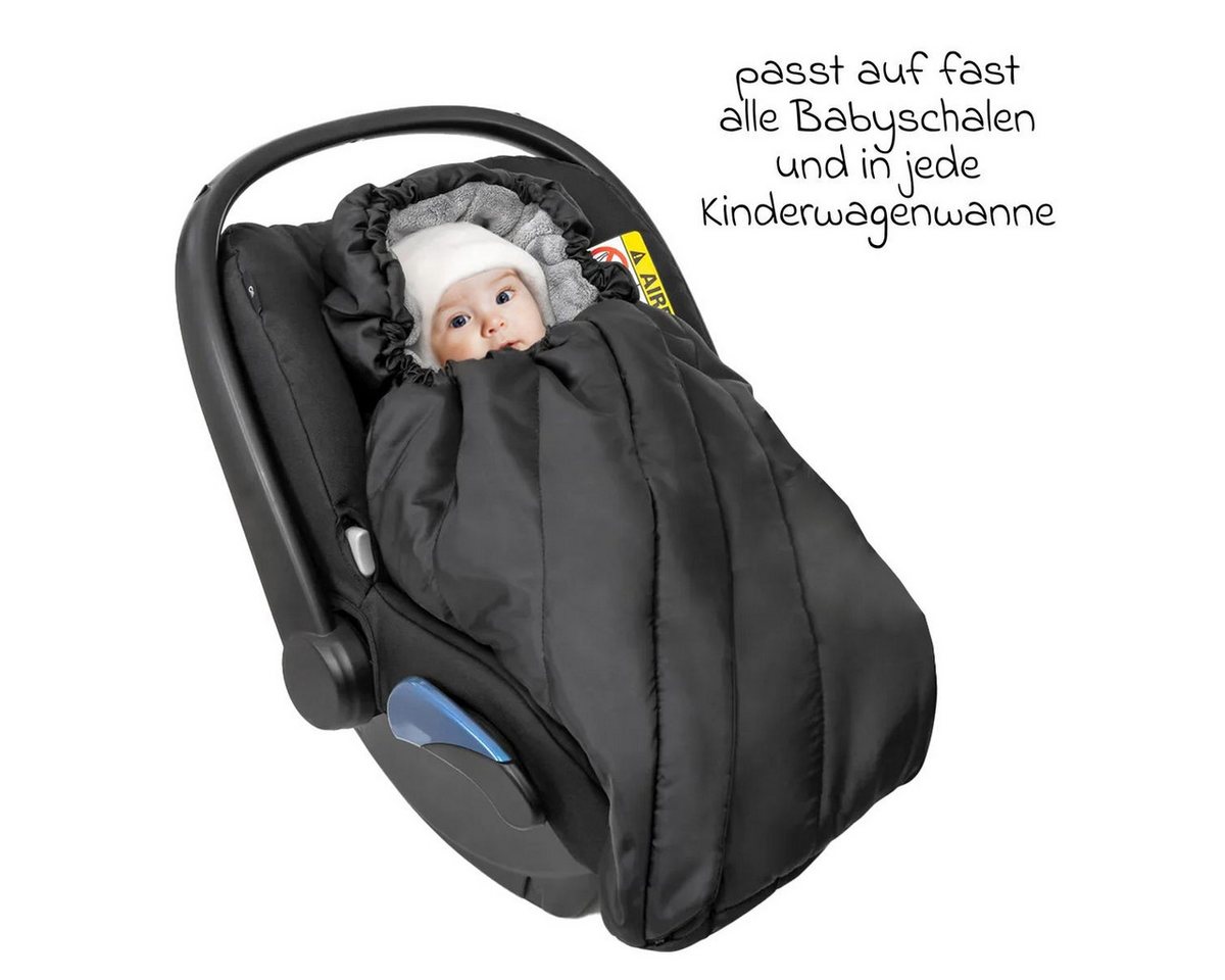 Zamboo Fußsack Deluxe - Schwarz Grau, Winter Fußsack für Babyschale Maxi Cosi & Babywanne Baby Winterfußsack