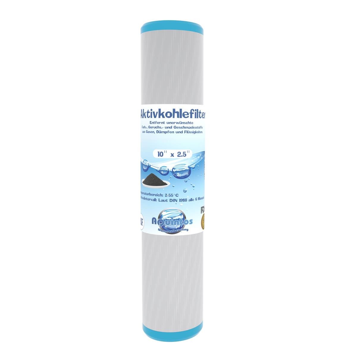Aquintos Wasseraufbereitung Kalkfilter Aktivkohlefilter 10 Zoll x 2,5 Zoll 5µ (Mikron), Zubehör für Wasserfilterkartuschen, Aktivkohleblock