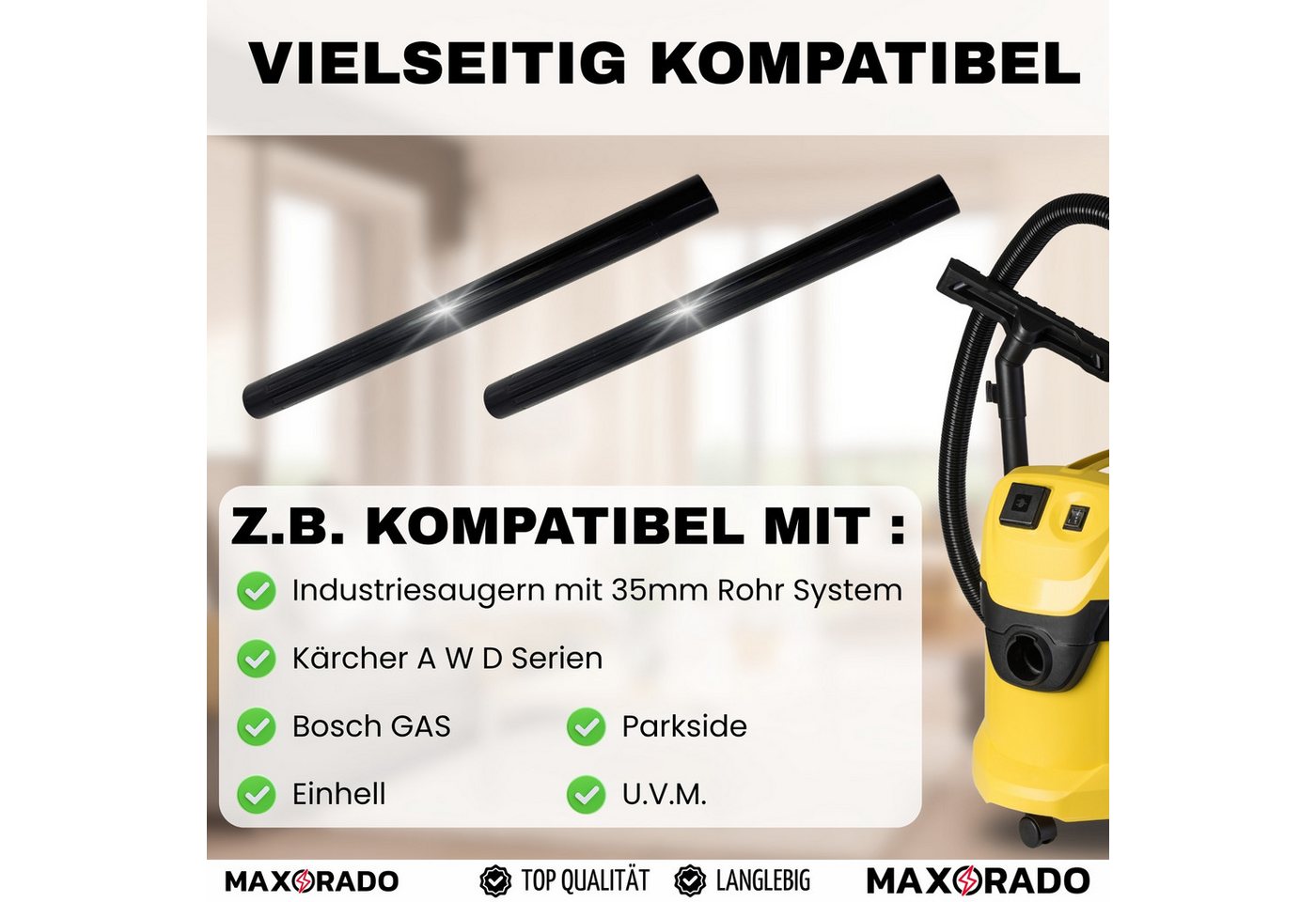 Maxorado Staubsaugerrohr Staubsaugerrohr Nassauger 35mm für Einhell TC TE TP Verlängerungsrohr, Zubehör für Industriestaubsauger, 2x 50cm Rohr NW 35 Saugrohr Verlängerung Bild 3