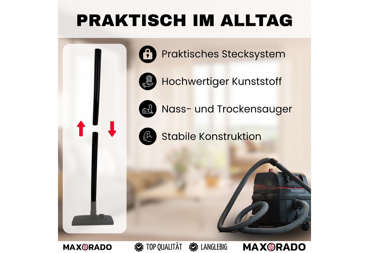 Maxorado Staubsaugerrohr Staubsaugerrohr Nassauger 35mm für Einhell TC TE TP Verlängerungsrohr, Zubehör für Industriestaubsauger, 2x 50cm Rohr NW 35 Saugrohr Verlängerung Bild 5