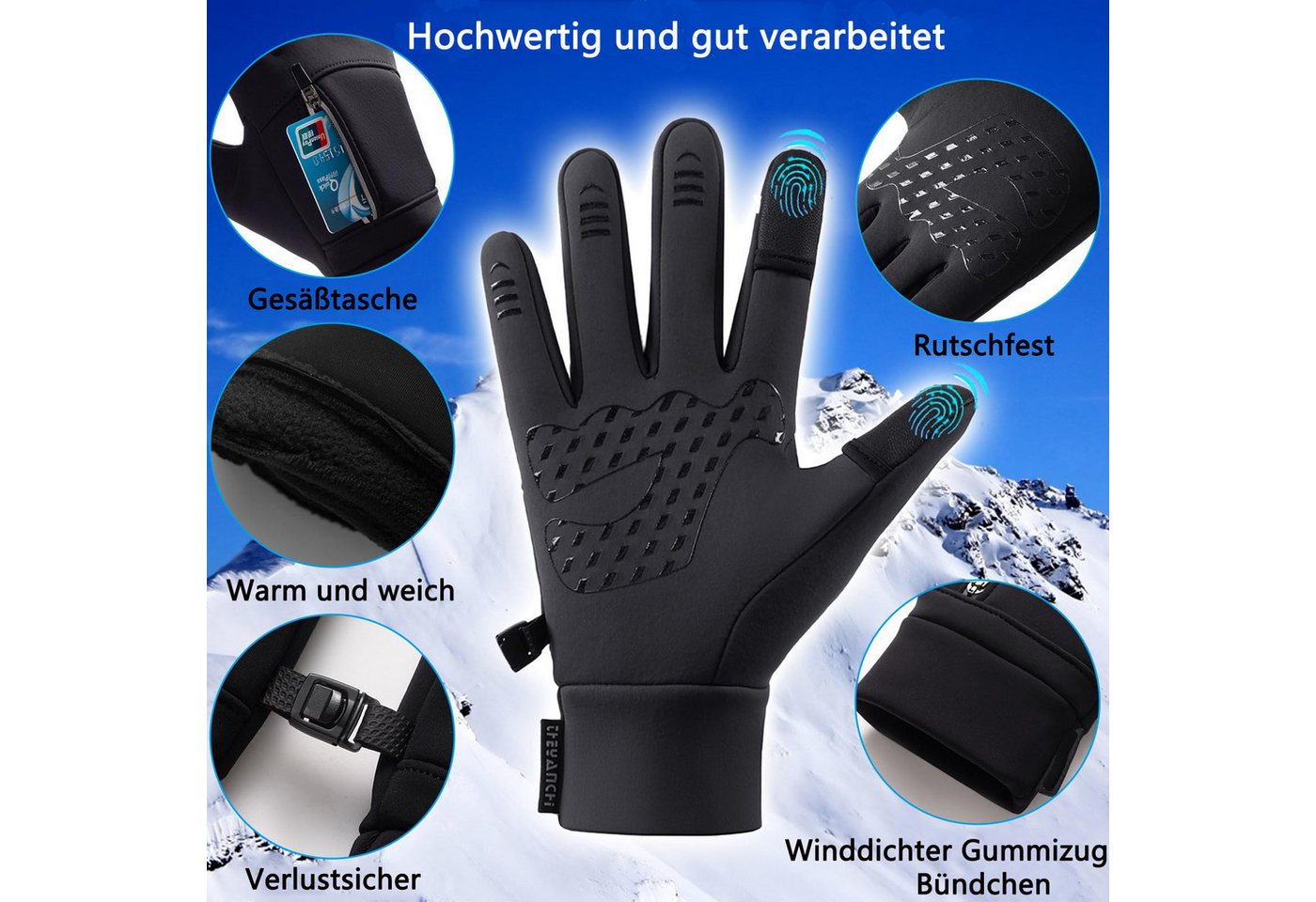 Coonoor Fahrradhandschuhe Fleecehandschuhe warme Winterhandschuhe wasserfest winddicht mit Touchscreen-Funktion, Thermohandschuhe Sporthandschuhe