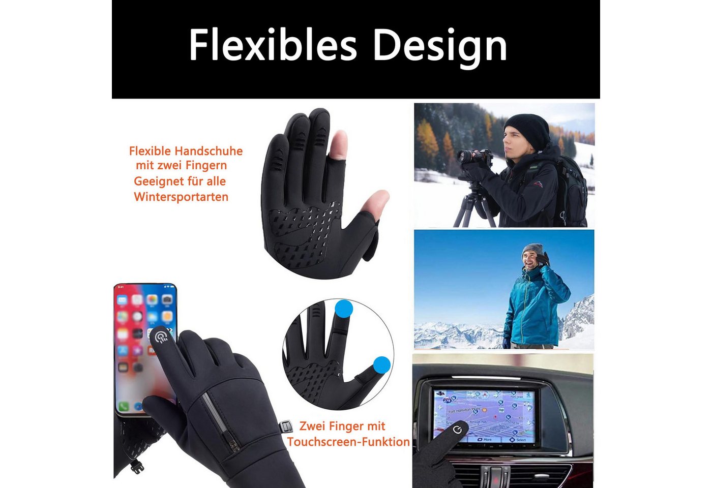 Coonoor Fahrradhandschuhe Fleecehandschuhe warme Winterhandschuhe wasserfest winddicht mit Touchscreen-Funktion, Thermohandschuhe Sporthandschuhe Bild 3