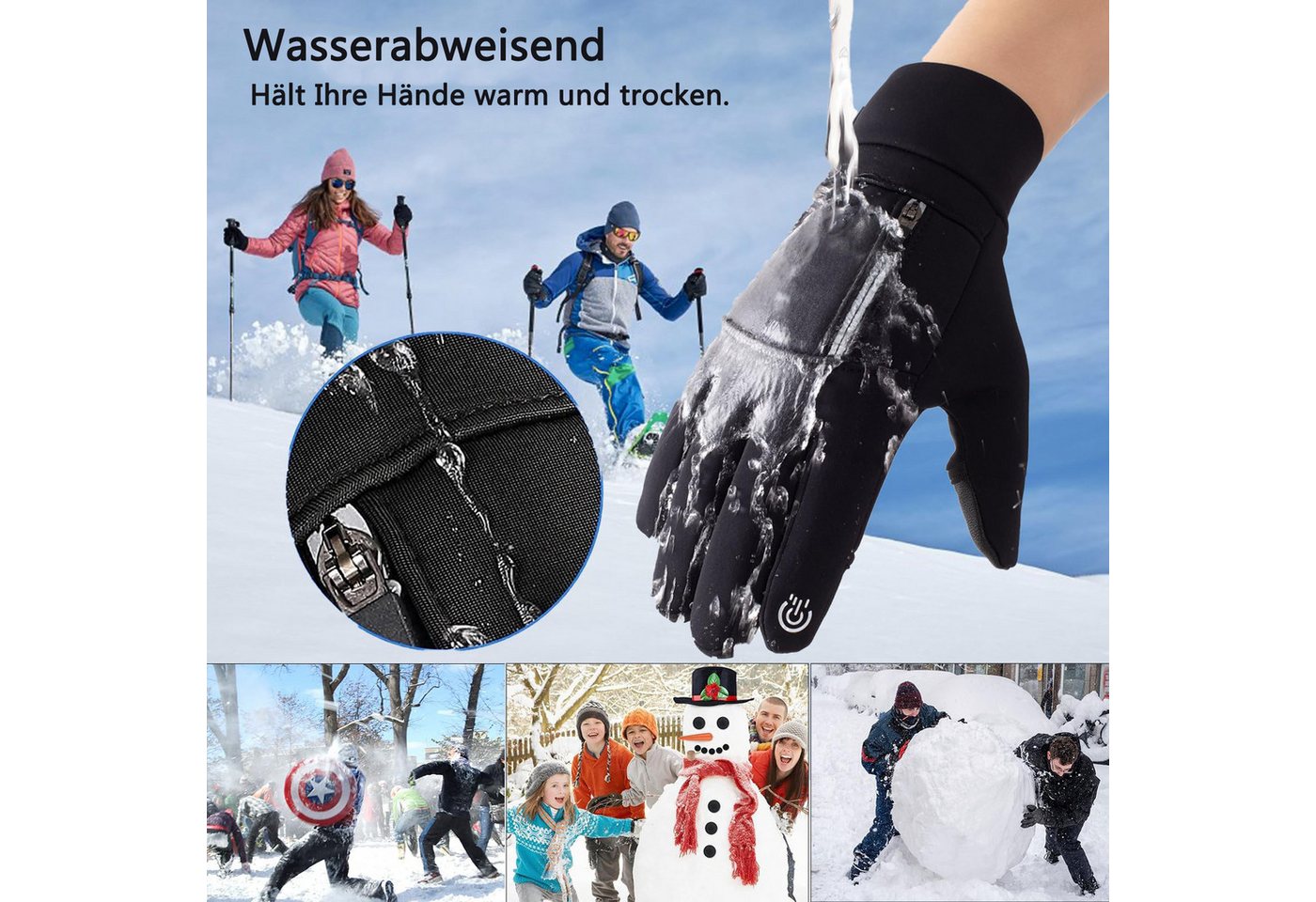 Coonoor Fahrradhandschuhe Fleecehandschuhe warme Winterhandschuhe wasserfest winddicht mit Touchscreen-Funktion, Thermohandschuhe Sporthandschuhe Bild 4