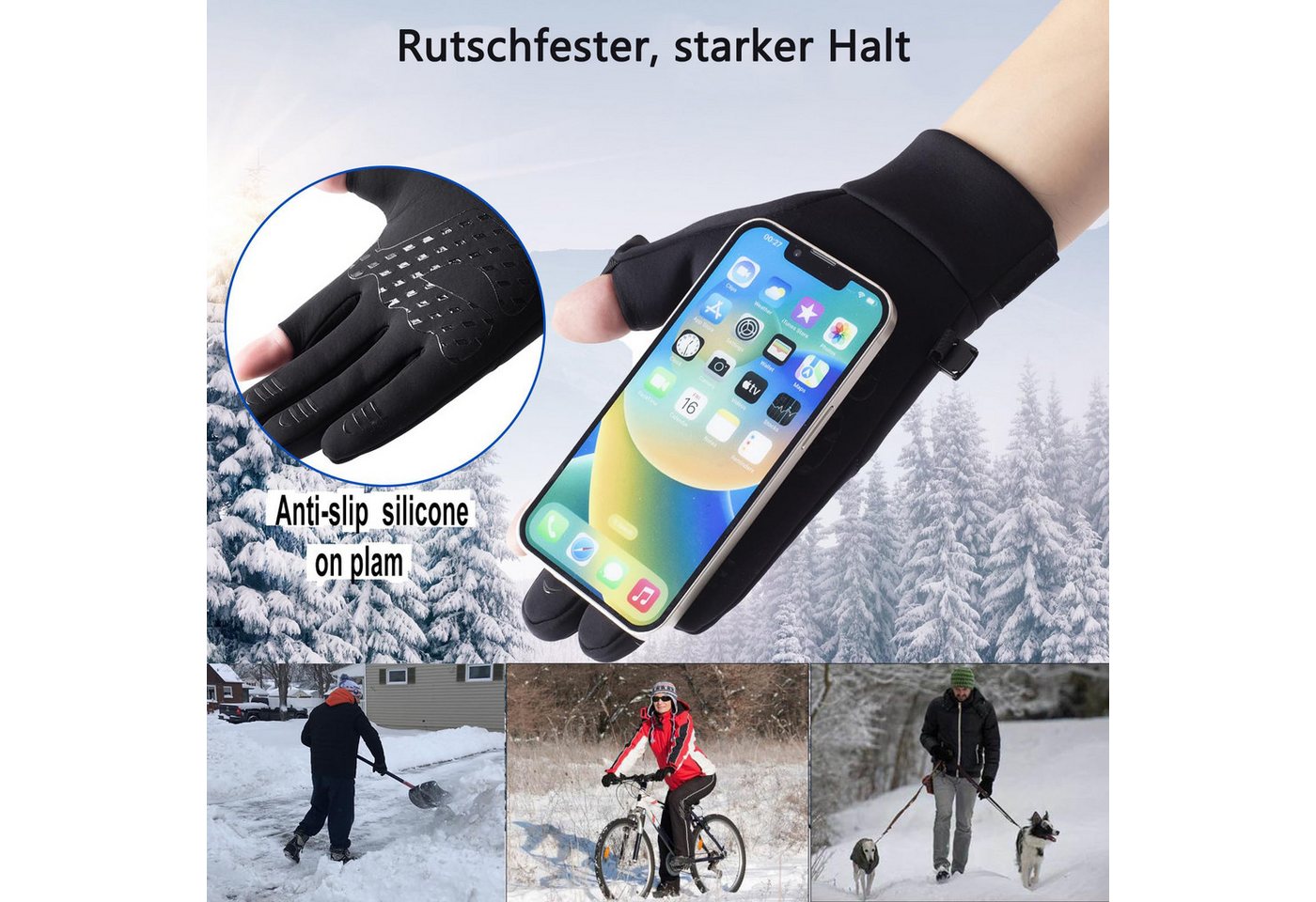 Coonoor Fahrradhandschuhe Fleecehandschuhe warme Winterhandschuhe wasserfest winddicht mit Touchscreen-Funktion, Thermohandschuhe Sporthandschuhe Bild 5