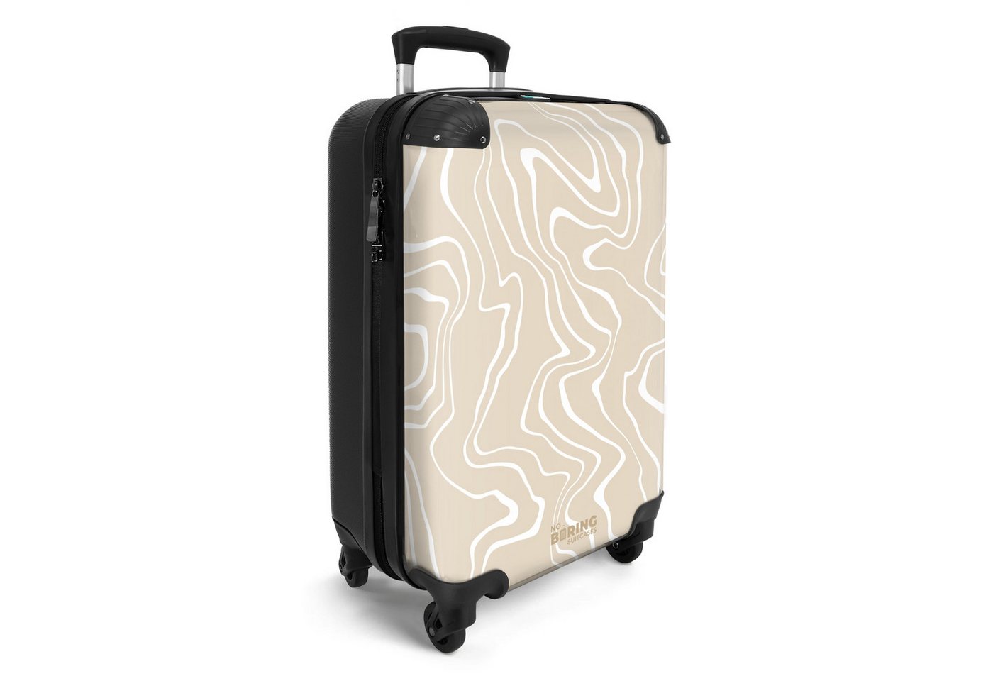 NoBoringSuitcases.com© Hartschalen-Trolley Beigefarbener Hintergrund mit abstrakten weißen Linien 55x35x20cm, Reisetasche mit Rollen, Koffer Handgepäck Flugzeug Bild 2
