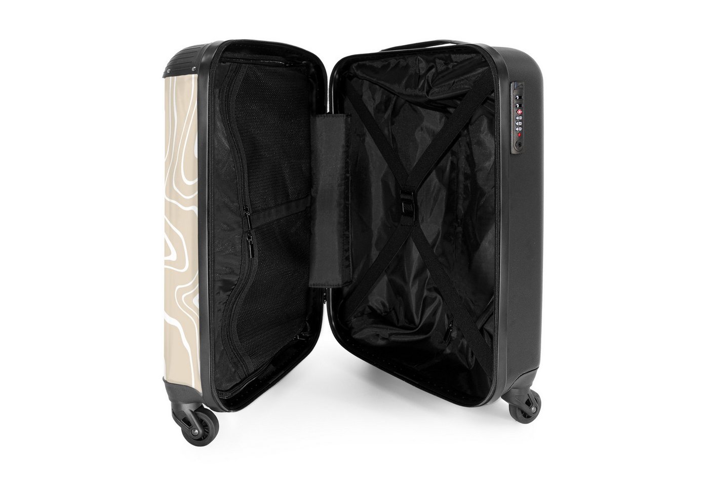 NoBoringSuitcases.com© Hartschalen-Trolley Beigefarbener Hintergrund mit abstrakten weißen Linien 55x35x20cm, Reisetasche mit Rollen, Koffer Handgepäck Flugzeug Bild 4