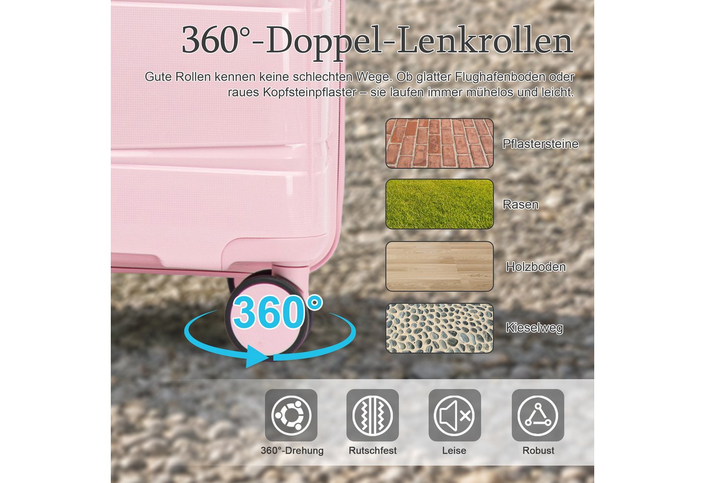 i@home Kofferset 28 Zoll Großraum-PP Koffer mit Haken & Griff, 360° Laufrollen, Rosa, 4 Rollen, (1 tlg., 1 Aufgabegepäck), Eisen-Teleskopgriff, Hartschalen-Reisekoffer für lange Reisen Bild 3