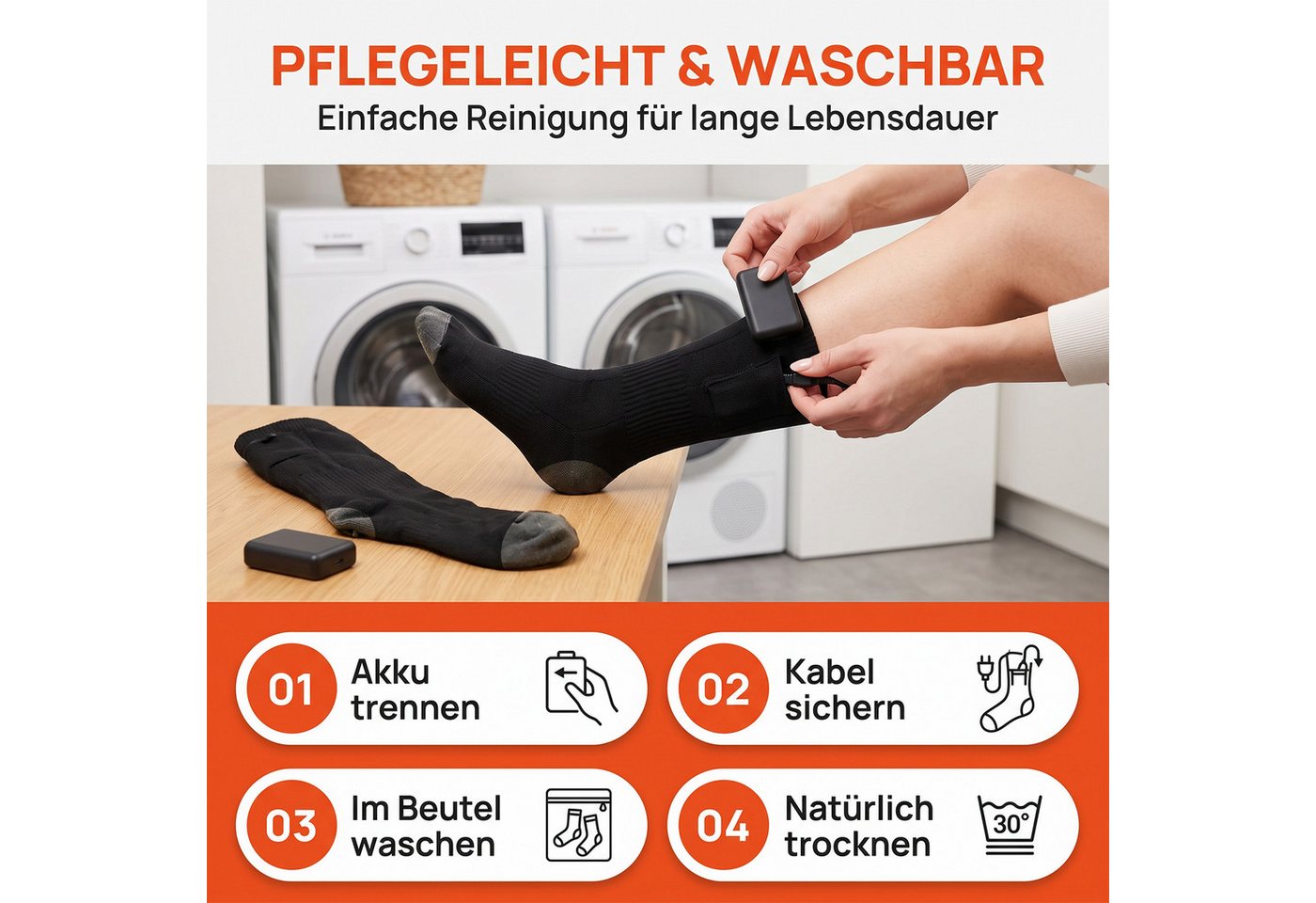 AKKEE Funktionssocken Beheizbare Socken Mit 3 Temperatureinstellungen Heizsocken Elektrisch Wiederaufladbare gezielte Fußsohlen-Wärme, Unisex & waschbar Bild 2