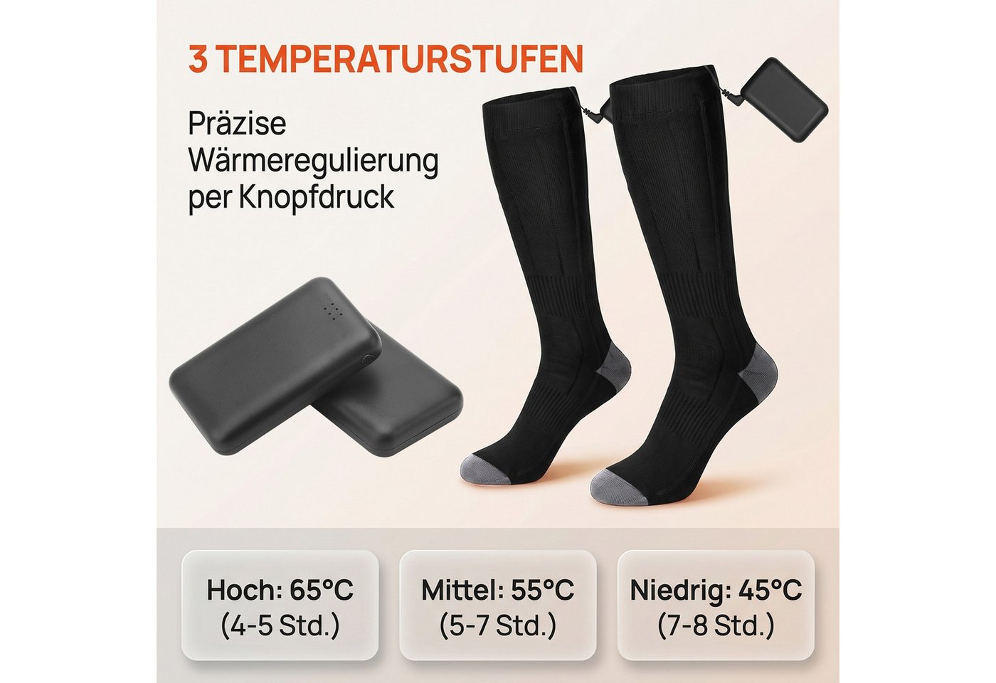 AKKEE Funktionssocken Beheizbare Socken Mit 3 Temperatureinstellungen Heizsocken Elektrisch Wiederaufladbare gezielte Fußsohlen-Wärme, Unisex & waschbar Bild 4