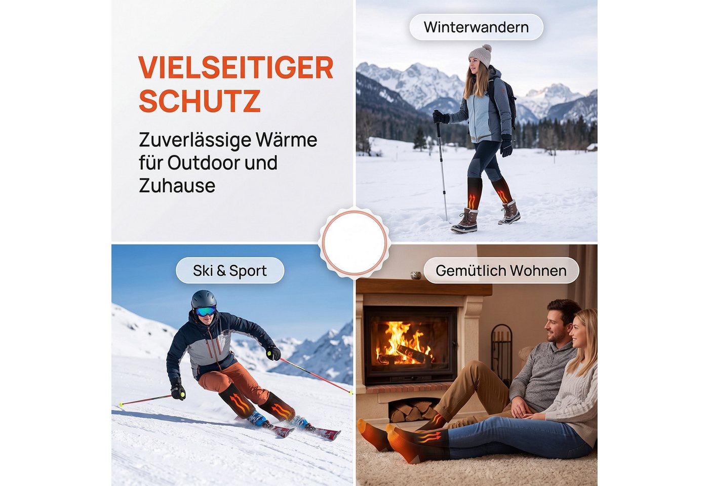 AKKEE Funktionssocken Beheizbare Socken Mit 3 Temperatureinstellungen Heizsocken Elektrisch Wiederaufladbare gezielte Fußsohlen-Wärme, Unisex & waschbar Bild 5