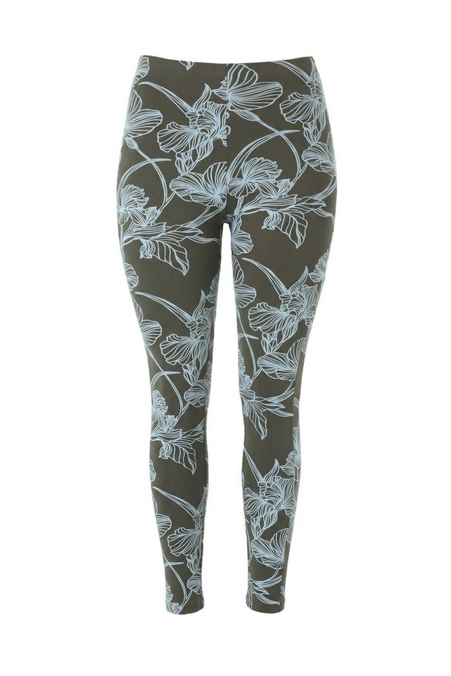 Ulla Popken Funktionshose Leggings Blüten Slim Elastikbund
