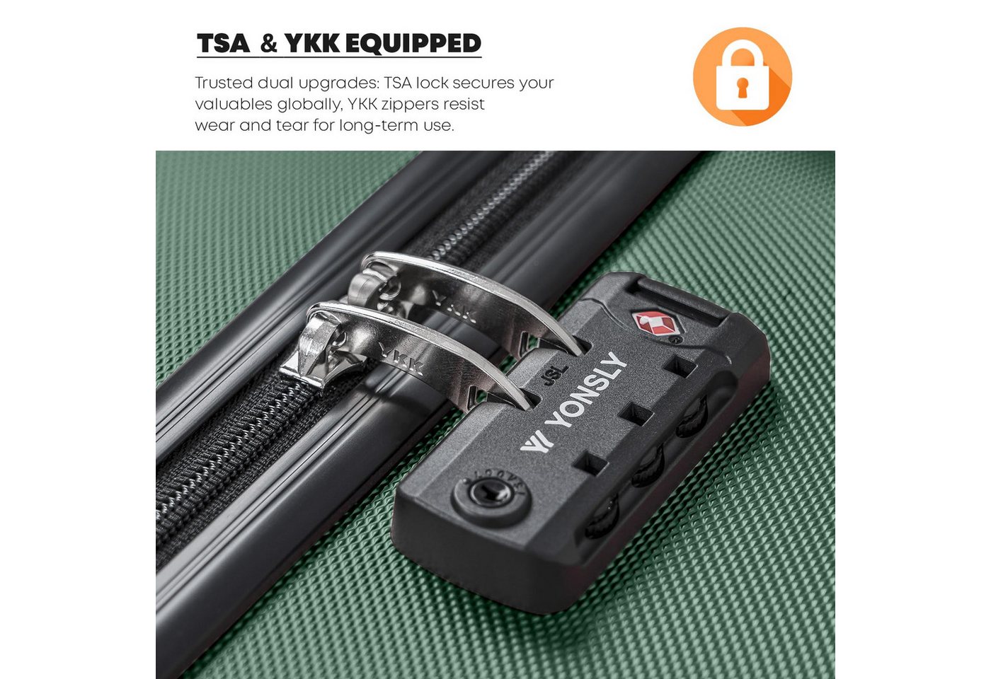 YONSLY Koffer Reisekoffer ABS-Hartschalenkoffer Trolley Kabinenkoffer Rollkoffer, 4 Rollen, mit TSA-Schloss, YKK-Reißverschluss, austauschbaren Rollen und Griffen Bild 2