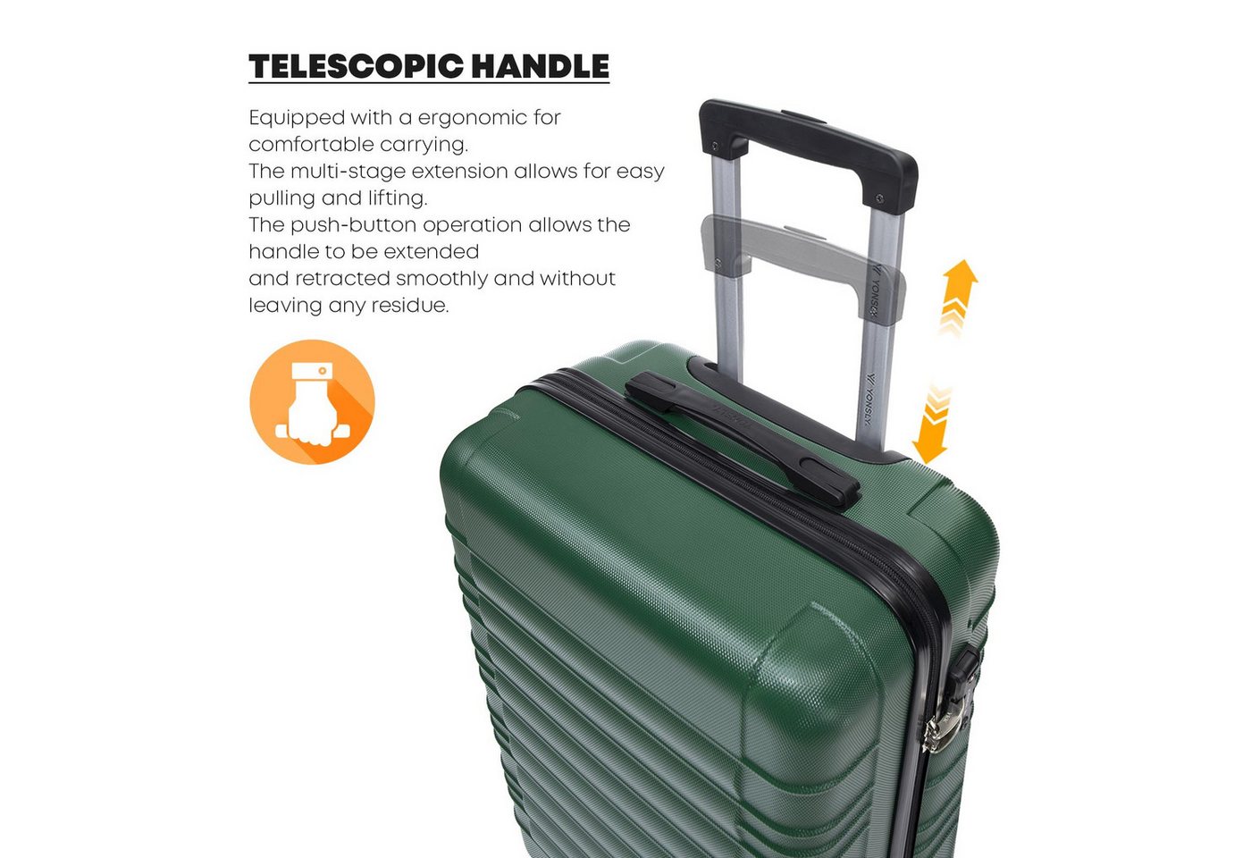 YONSLY Koffer Reisekoffer ABS-Hartschalenkoffer Trolley Kabinenkoffer Rollkoffer, 4 Rollen, mit TSA-Schloss, YKK-Reißverschluss, austauschbaren Rollen und Griffen Bild 3