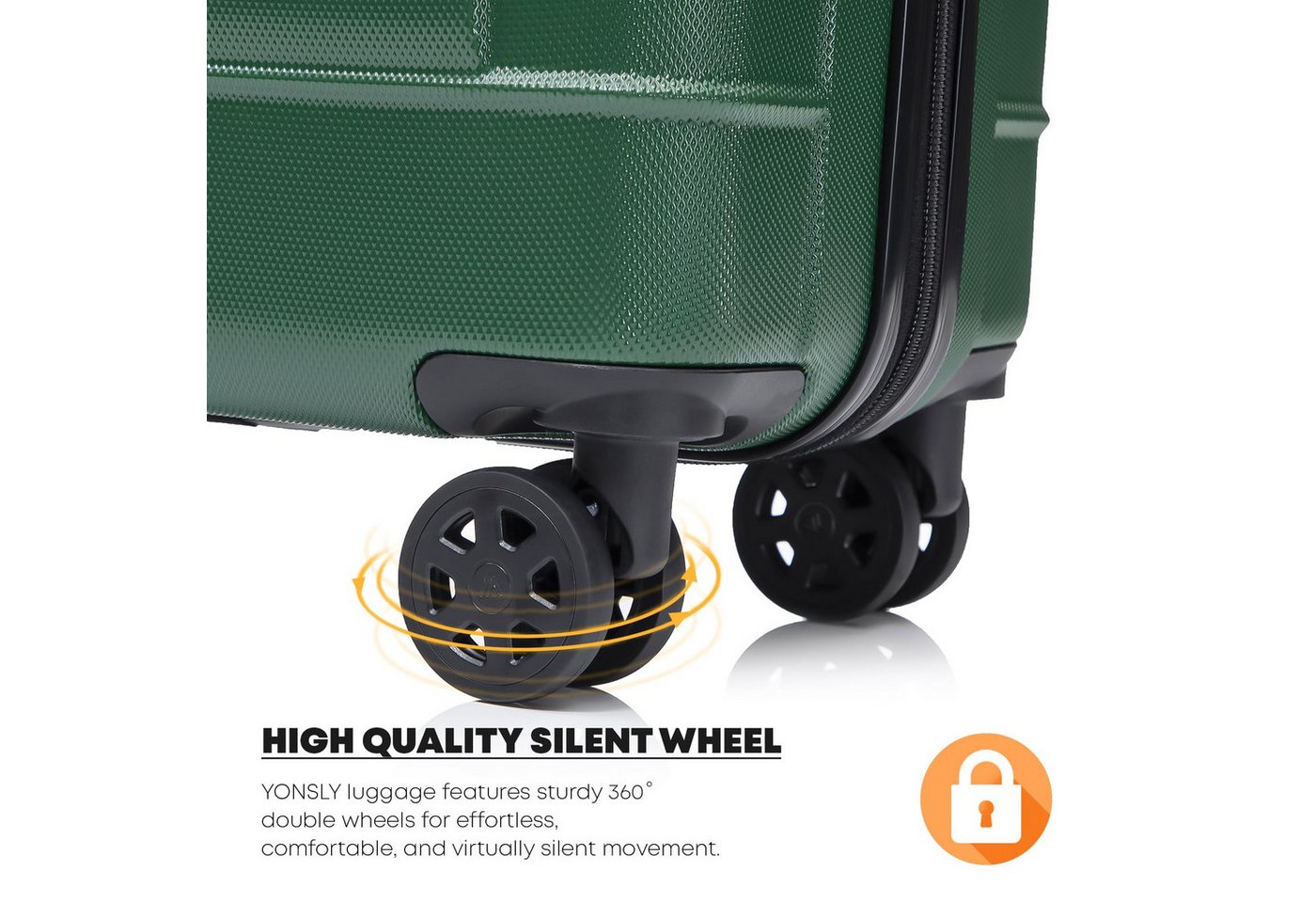 YONSLY Koffer Reisekoffer ABS-Hartschalenkoffer Trolley Kabinenkoffer Rollkoffer, 4 Rollen, mit TSA-Schloss, YKK-Reißverschluss, austauschbaren Rollen und Griffen Bild 4