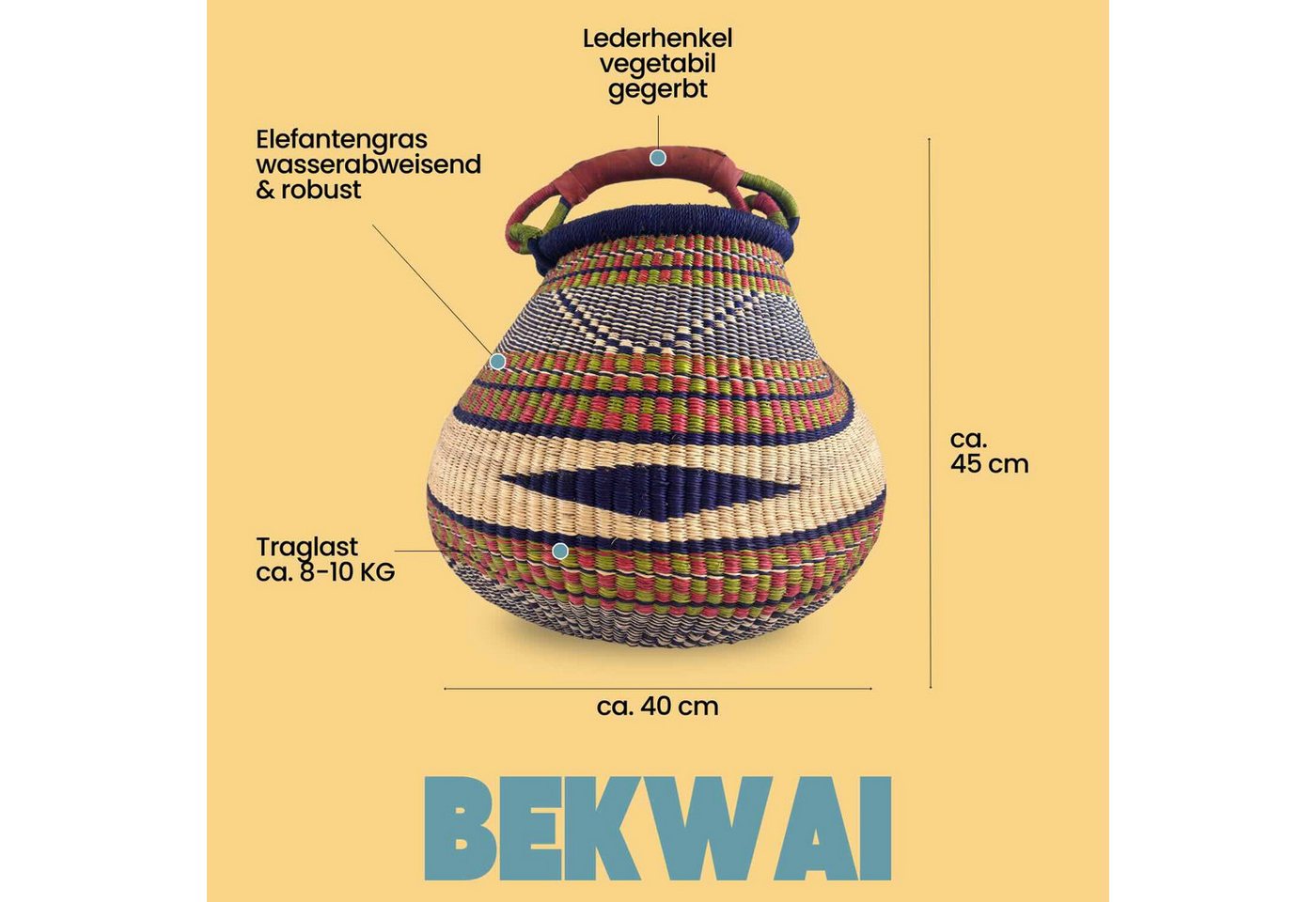 maishameanslife Einkaufskorb Bolga Gambigo - Bekwai - Rund, 35,00 l, Kunstvoll geflochtene Bolga Körbe – Charakterstücke voller Tradition Bild 4