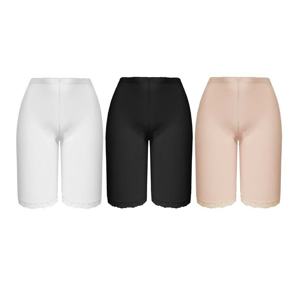 emeco Radhose 3er Damen Radlerhose Leggings mit Spitze Langbeinschlüpfer Unterhose (3-tlg)