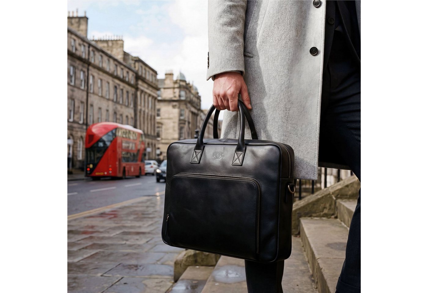 SID & VAIN Messenger Bag echt Leder Aktentasche groß 15 Zoll schwarz Umhängetasche Business, Laptoptasche 15 Zoll, Arbeitstasche Umhängetasche Herren schwarz Bild 2