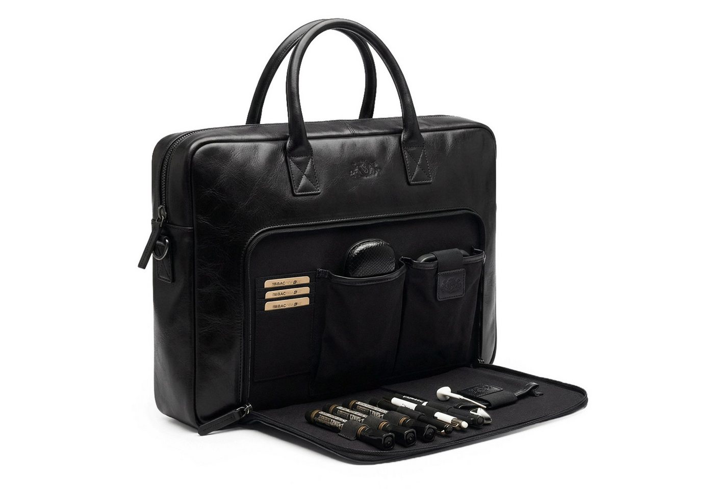 SID & VAIN Messenger Bag echt Leder Aktentasche groß 15 Zoll schwarz Umhängetasche Business, Laptoptasche 15 Zoll, Arbeitstasche Umhängetasche Herren schwarz Bild 3