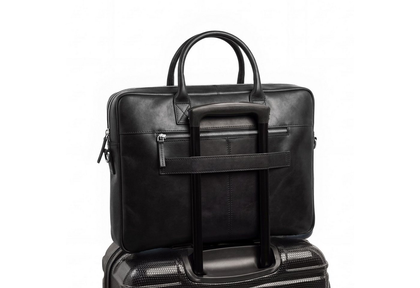 SID & VAIN Messenger Bag echt Leder Aktentasche groß 15 Zoll schwarz Umhängetasche Business, Laptoptasche 15 Zoll, Arbeitstasche Umhängetasche Herren schwarz Bild 4