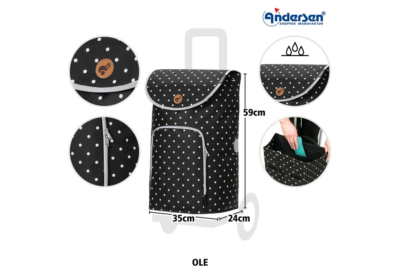 Andersen Einkaufstrolley Tasche Ole schwarz, wasserabweisend