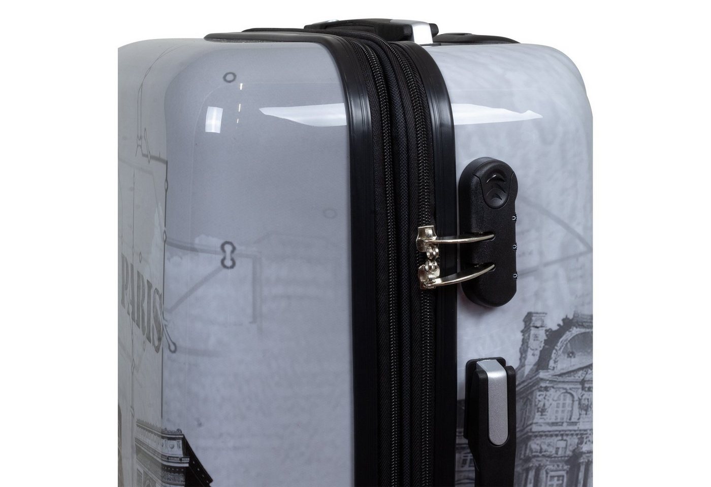 Trendyshop365 Hartschalen-Trolley Paris - Eiffelturm, bunter Koffer mit Motiv, 3 Größen, 4 Rollen, Zahlenschloss, Polycarbonat, Dehnfalte Bild 2