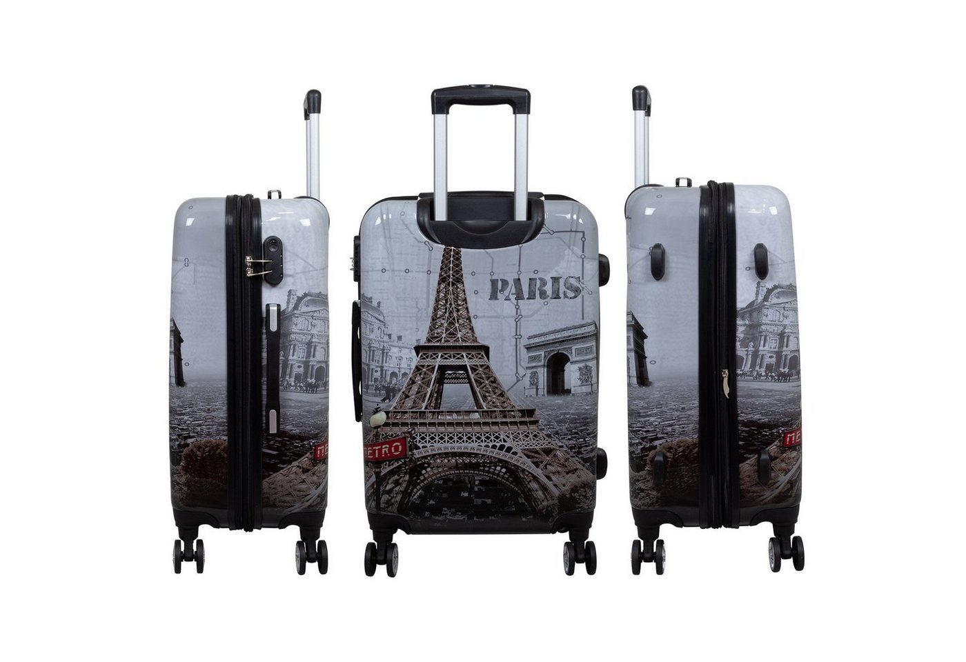 Trendyshop365 Hartschalen-Trolley Paris - Eiffelturm, bunter Koffer mit Motiv, 3 Größen, 4 Rollen, Zahlenschloss, Polycarbonat, Dehnfalte Bild 4