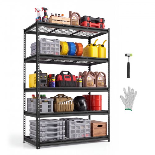 VEVOR Lagerregal 5-Stöckig Drahtregal 1219x610x1813mm mit 1631kg Tragkraft, Gitterregal für Lager Garage Keller & Küche, Stahlkonstruktion, Regalböden Höhenverstellbar, Drahtgitterpaneele, Schwarz