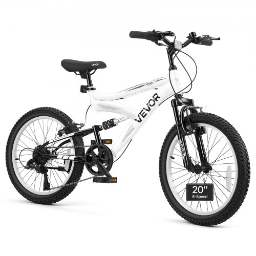 VEVOR Mountainbike 20 Zoll 6-Gang Fahrrad Kohlenstoffstahl mit Vollfederung für Freizeitfahrten in Parks und auf Radwegen, mit Verstellbarem Sattel, Klingel, Reflektoren, Lichthalterung und Bremsen