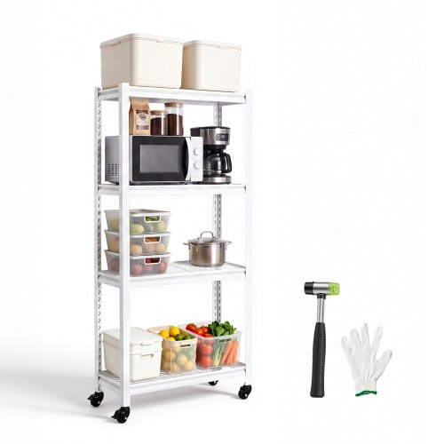 VEVOR Lagerregal 4-Stöckig Drahtregal 762x313x1600mm 362kg Ttragkraft Weiß, Gitterregal mit Rollen für Lager Garage Keller & Zuhause, Stahlkonstruktion, Regalböden Höhenverstellbar, Drahtgitterpaneele