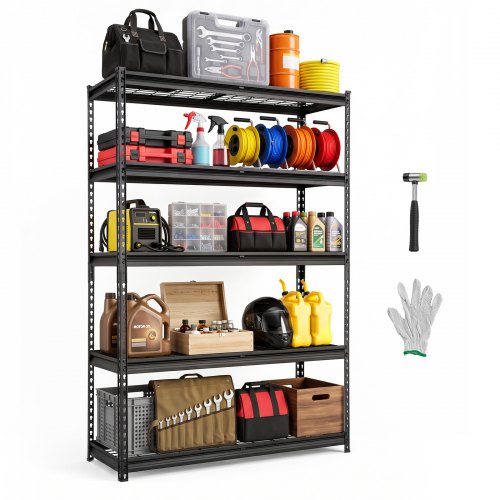 VEVOR Lagerregal 5-Stöckig Drahtregal 1219x450x1813mm mit 1134kg Tragkraft, Gitterregal für Lager Garage Keller & Heimgebrauch, Stahlrahmen, Regalböden Höhenverstellbar, Drahtgitterpaneele, Schwarz