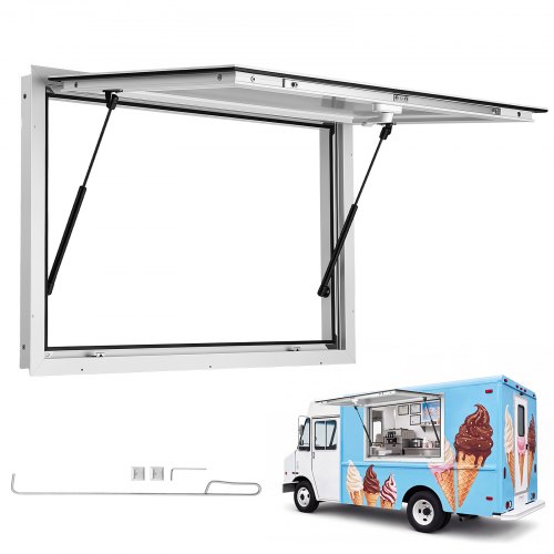 VEVOR Verkaufsfenster für Foodtrucks 915 x 610 mm Konzessionsfenster, Ideal für Straßenverkauf, Take-away und Drive-in, bis 85° Aufklappbar, mit Doppelten Dichtungsstreifen und Innenverriegelung