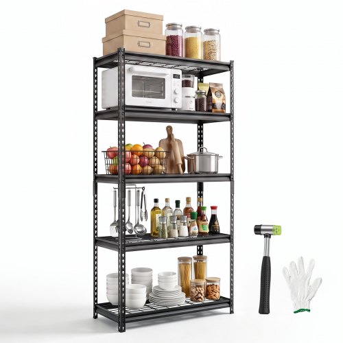 VEVOR Lagerregal 5-Stöckig Drahtregal 923x415x1813mm 907kg Gesamttragkraft, Gitterregal für Lager Garage Keller & Zuhause, Stahlkonstruktion, Regalböden Höhenverstellbar, Drahtgitterpaneele, Schwarz