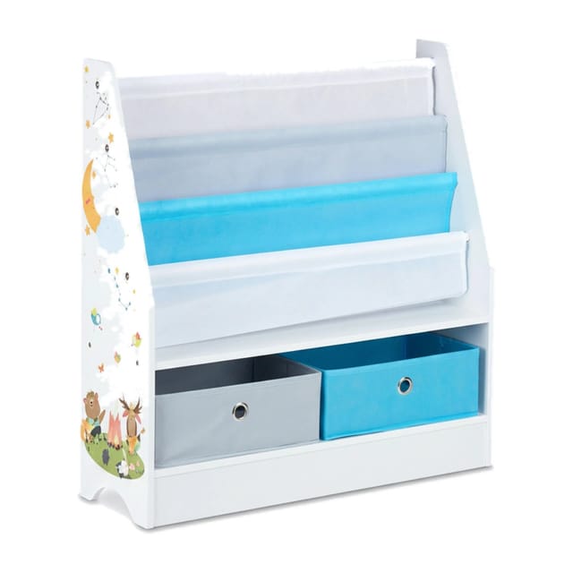 Kinderregal Tiermotiv, 2 Boxen, 3 Fächer, Spielzeug Aufbewahrung, Kinder Bücherregal Hbt 74 X 71 X 23 Cm, Bunt - Relaxdays