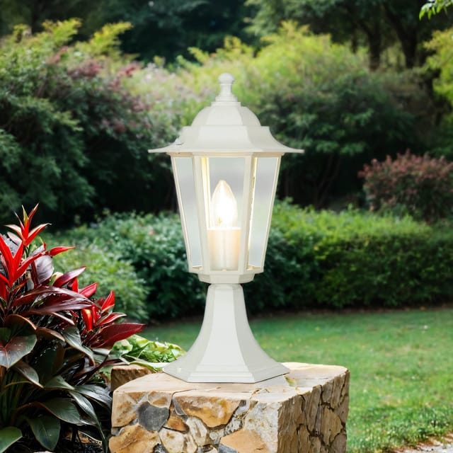 Licht-erlebnisse - Wegeleuchte Garten Weiß 40 Cm Rustikal Ip44 E27 Außenlampe Sockelleuchte