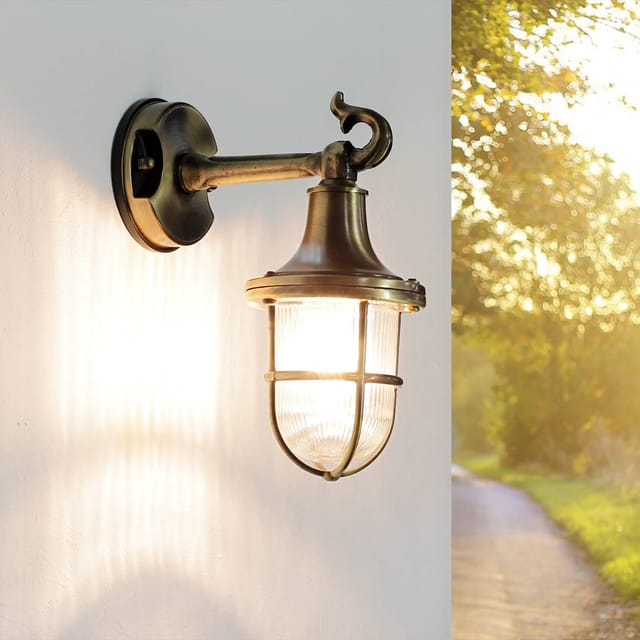 Licht-erlebnisse - Antike Wandlampe Echt Messing Außen Santorin