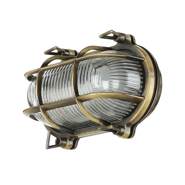 Messinglampe Maritim Außen Ip64 E27 B: 21 Cm Riffelglas Wandlampe Außenleuchte