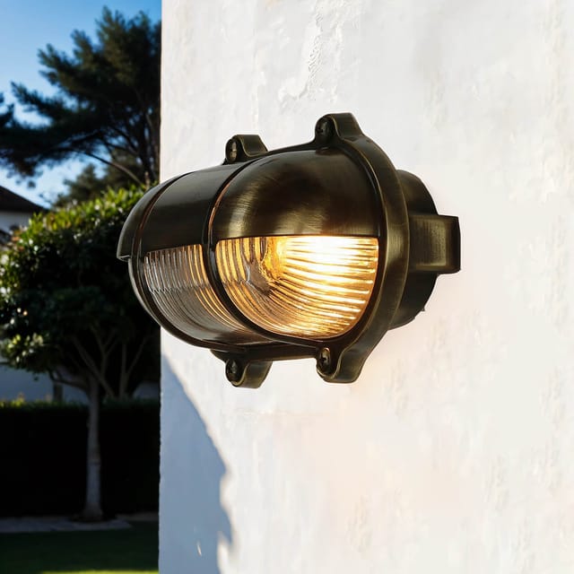 Licht-erlebnisse - Messing Wandleuchte Oval Ip64 Maritim Außenlampe
