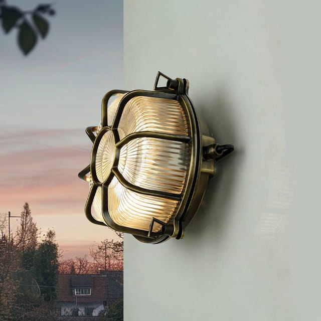 Maritime Wandlampe Außen Sifnos Echt Messing Antik
