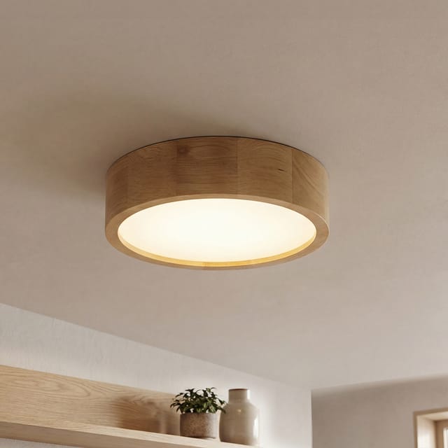 Licht-erlebnisse - Deckenlampe Wohnzimmer Eiche Rund Holz Lampe