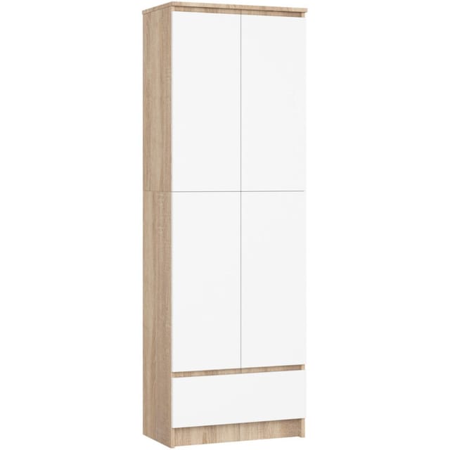 Büroregal Akord R60 Büroschrank Aktenschrank Sonoma-eiche 60 Cm 4 Türen Schublade 4 Ebenen Front Weiß B60 X H180 X T35 Cm