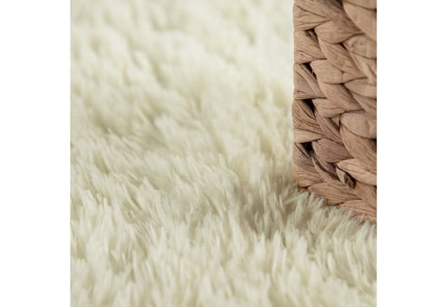 Paco Home - Hochflor Teppich Wohnzimmer Fellteppich Kunstfell Weich Rutschfest Gelblich-weiß Ø 160 Cm Rund